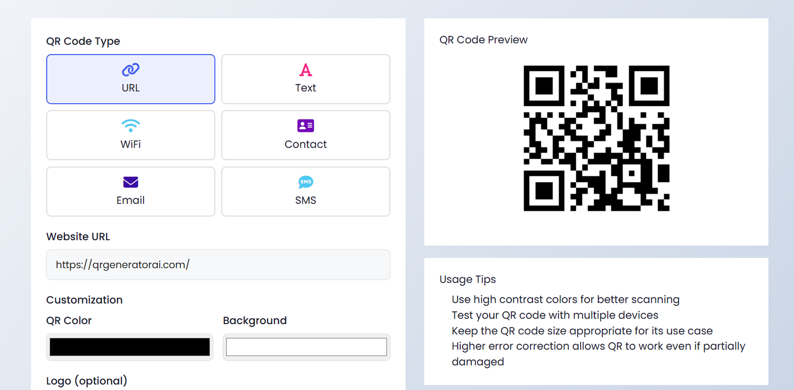 Choosing a QR code generator interface